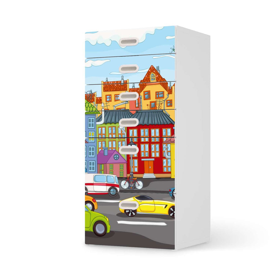 Klebefolie für Möbel City Life - IKEA Stuva / Fritids Kommode - 6 Schubladen  - weiss