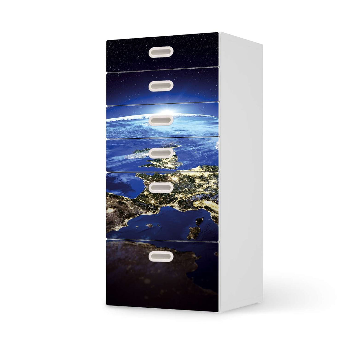 Klebefolie für Möbel Earth View - IKEA Stuva / Fritids Kommode - 6 Schubladen  - weiss