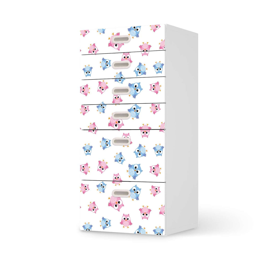 Klebefolie für Möbel Eulenparty - IKEA Stuva / Fritids Kommode - 6 Schubladen  - weiss
