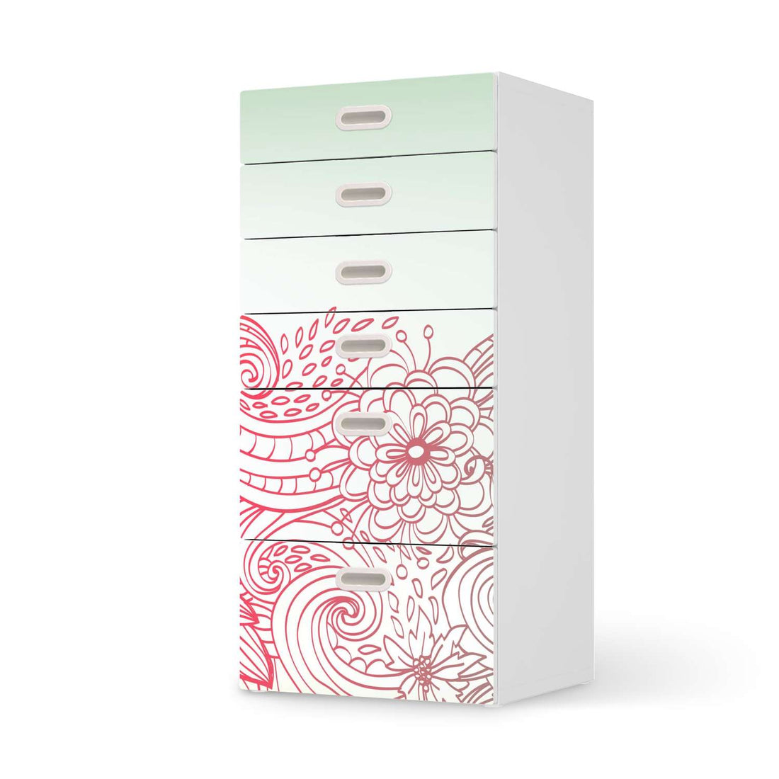 Klebefolie für Möbel Floral Doodle - IKEA Stuva / Fritids Kommode - 6 Schubladen  - weiss