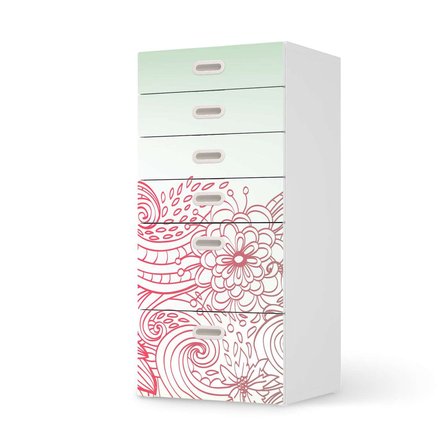 Klebefolie für Möbel Floral Doodle - IKEA Stuva / Fritids Kommode - 6 Schubladen  - weiss