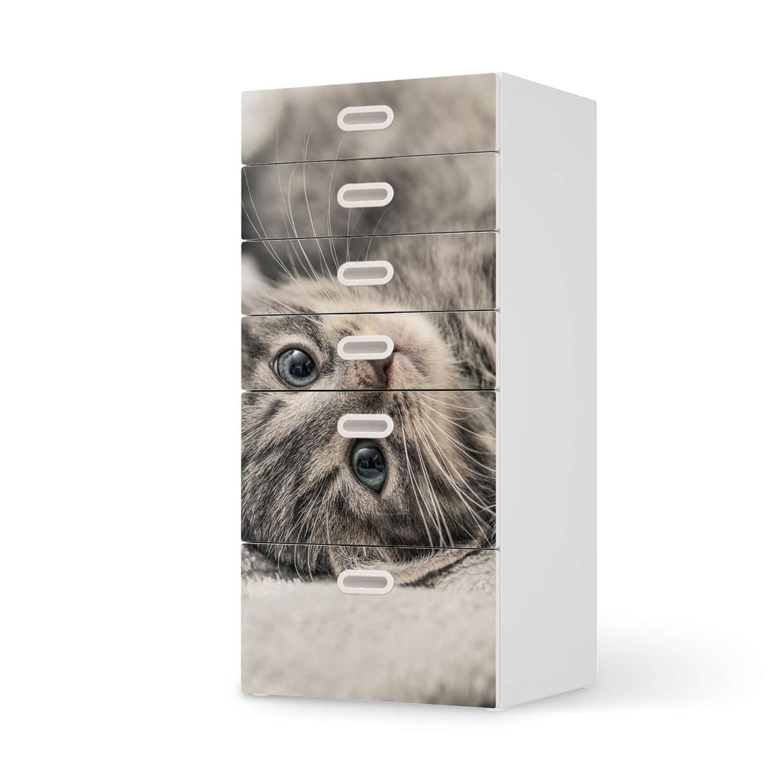 Klebefolie für Möbel Kitty the Cat - IKEA Stuva / Fritids Kommode - 6 Schubladen  - weiss