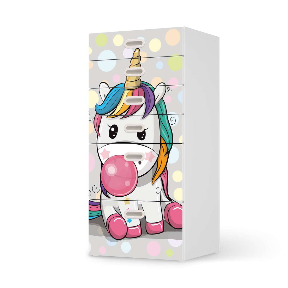 Klebefolie für Möbel Rainbow das Einhorn - IKEA Stuva / Fritids Kommode - 6 Schubladen  - weiss