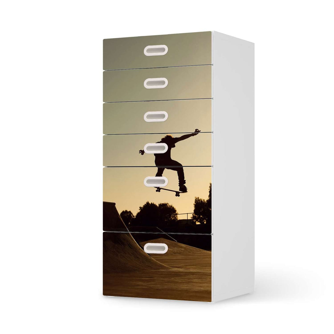 Klebefolie für Möbel Skater - IKEA Stuva / Fritids Kommode - 6 Schubladen  - weiss