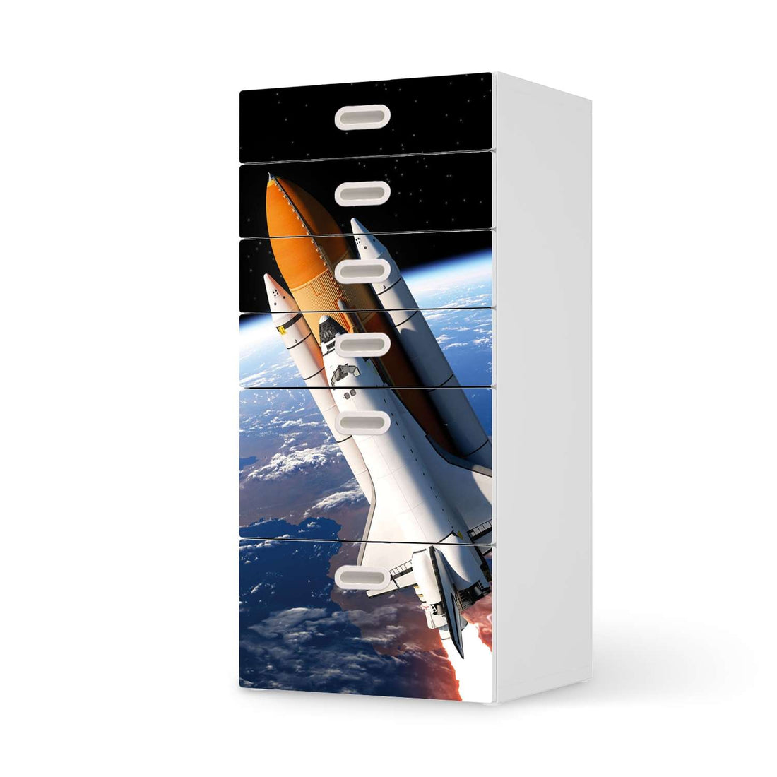 Klebefolie für Möbel Space Traveller - IKEA Stuva / Fritids Kommode - 6 Schubladen  - weiss