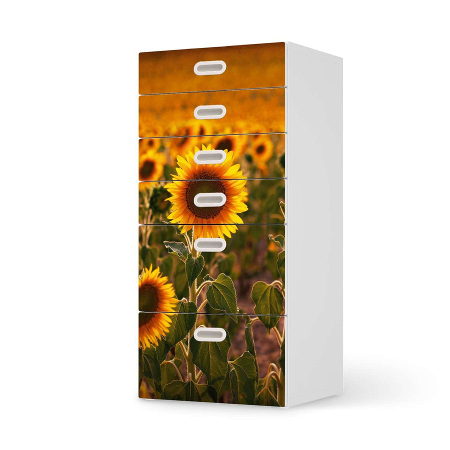 Klebefolie für Möbel Sunflowers - IKEA Stuva / Fritids Kommode - 6 Schubladen  - weiss