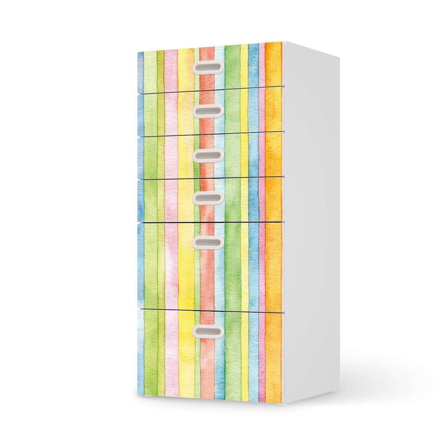 Klebefolie für Möbel Watercolor Stripes - IKEA Stuva / Fritids Kommode - 6 Schubladen  - weiss