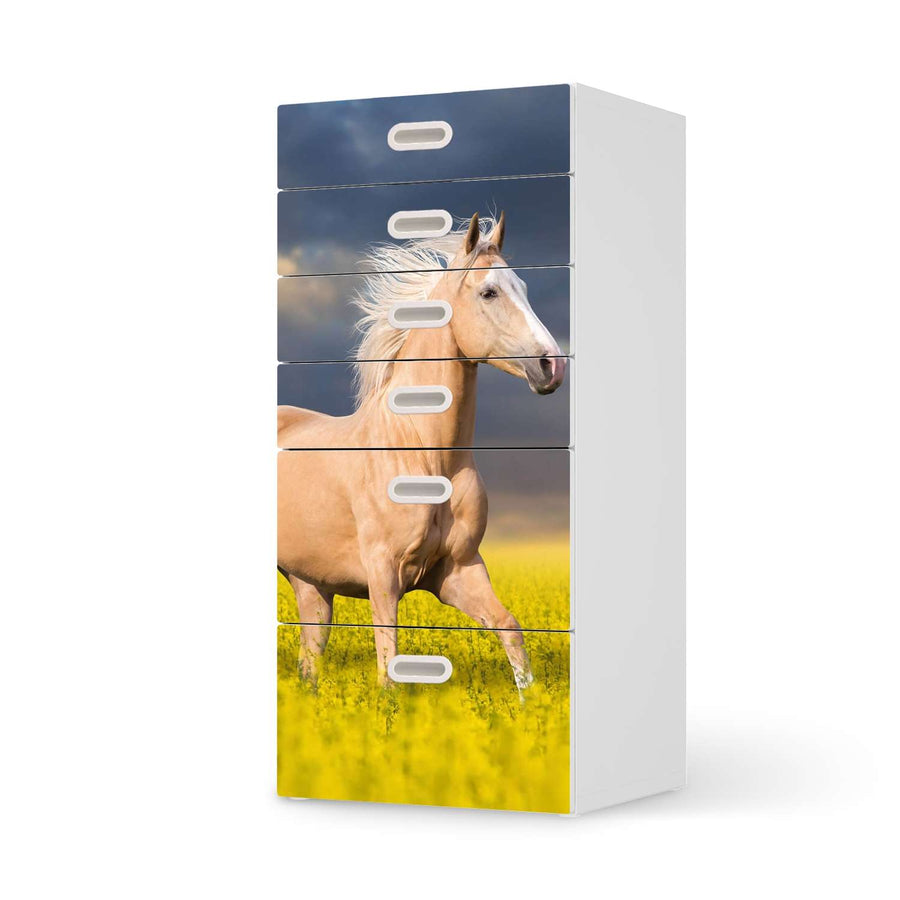 Klebefolie für Möbel Wildpferd - IKEA Stuva / Fritids Kommode - 6 Schubladen  - weiss