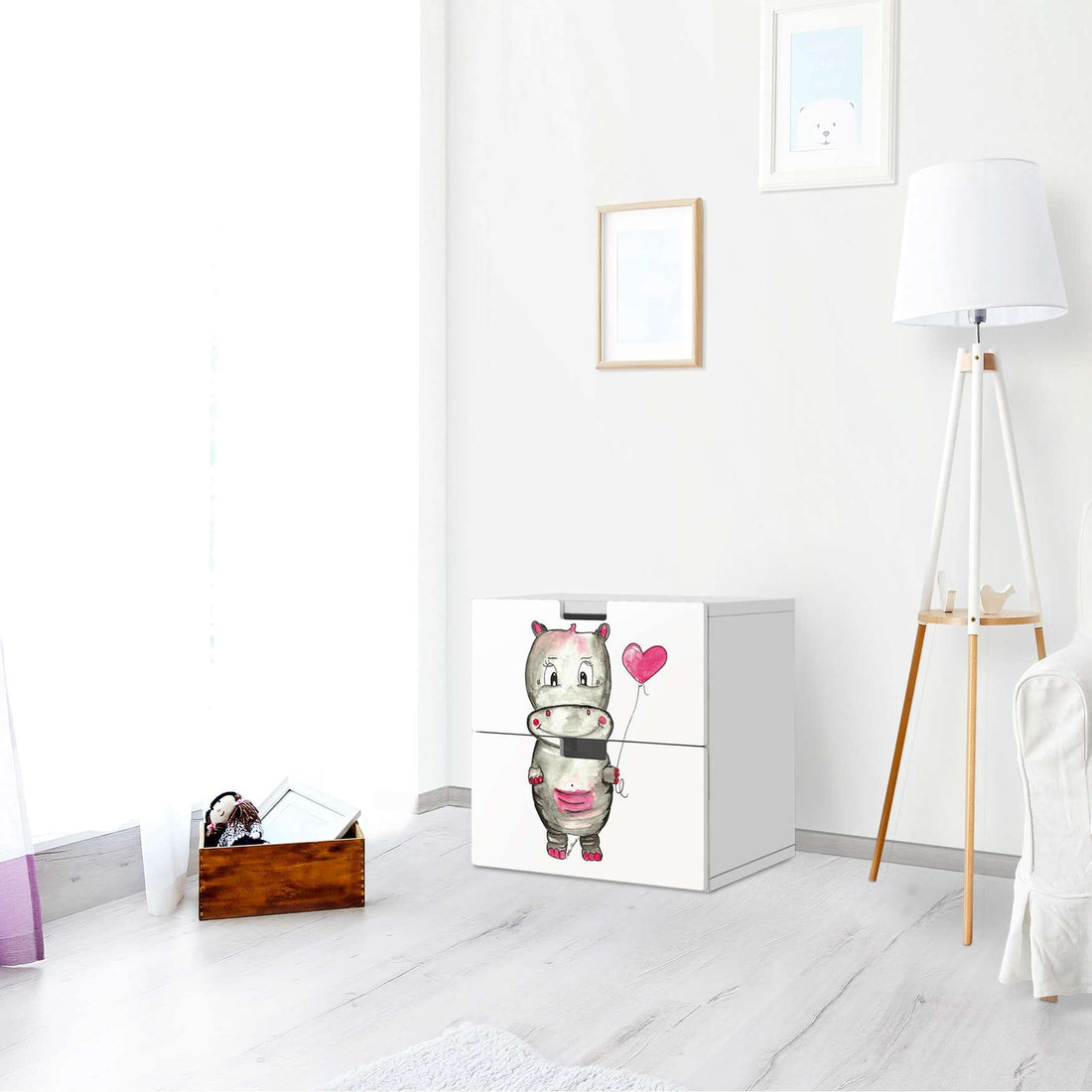 Klebefolie für Möbel Nilpferd mit Herz - IKEA Stuva Kommode - 2 Schubladen - Kinderzimmer