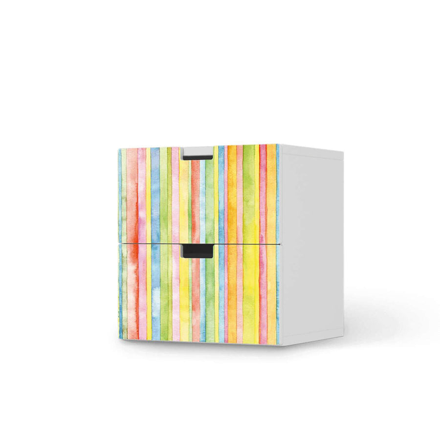 Klebefolie für Möbel Watercolor Stripes - IKEA Stuva Kommode - 2 Schubladen  - weiss