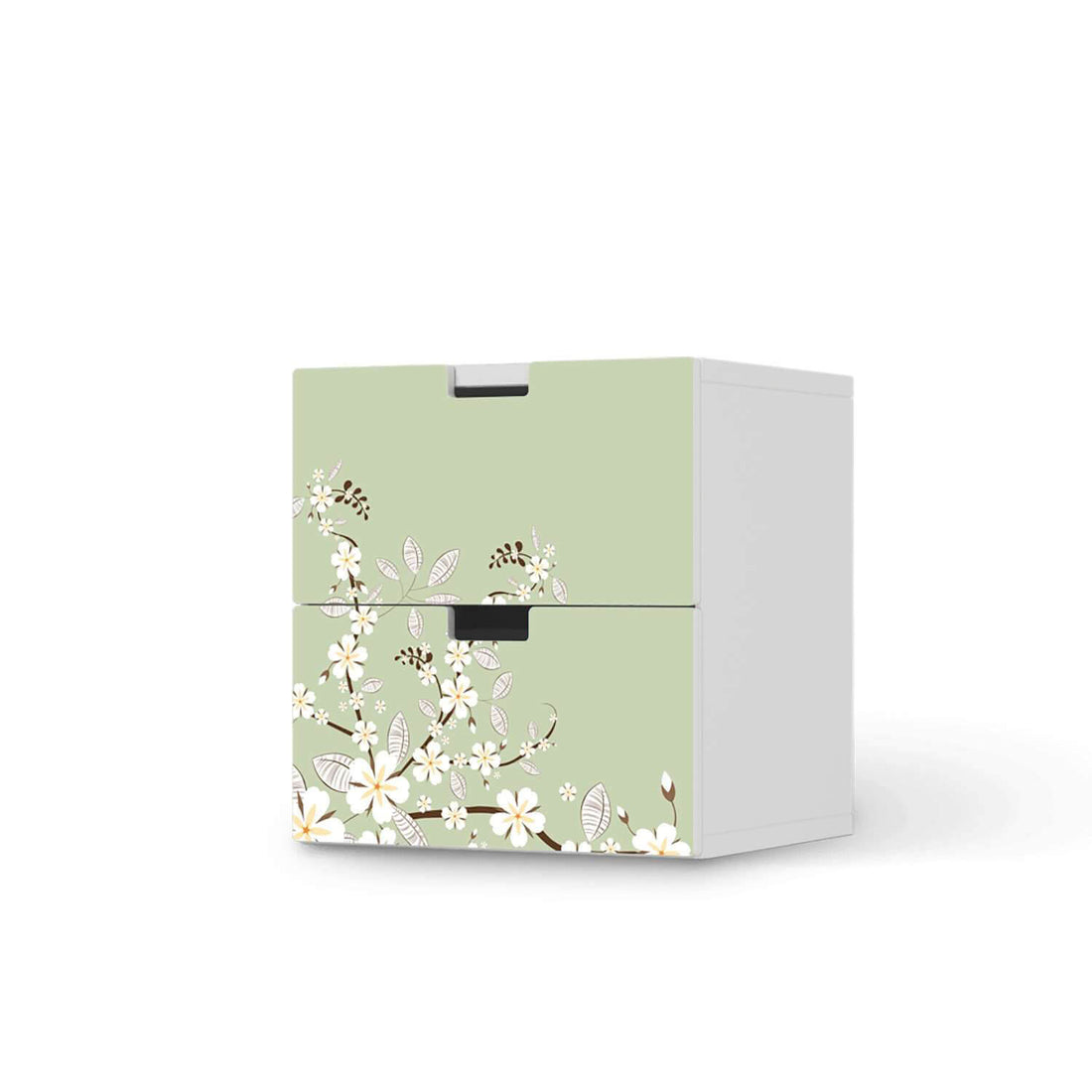 Klebefolie für Möbel White Blossoms - IKEA Stuva Kommode - 2 Schubladen  - weiss