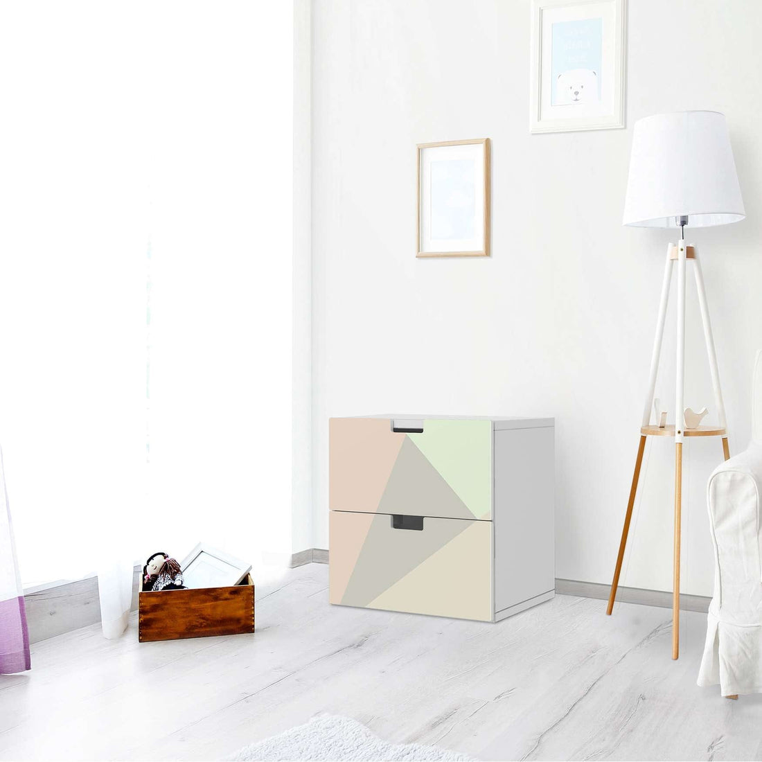 Klebefolie für Möbel Pastell Geometrik - IKEA Stuva Kommode - 2 Schubladen - Wohnzimmer