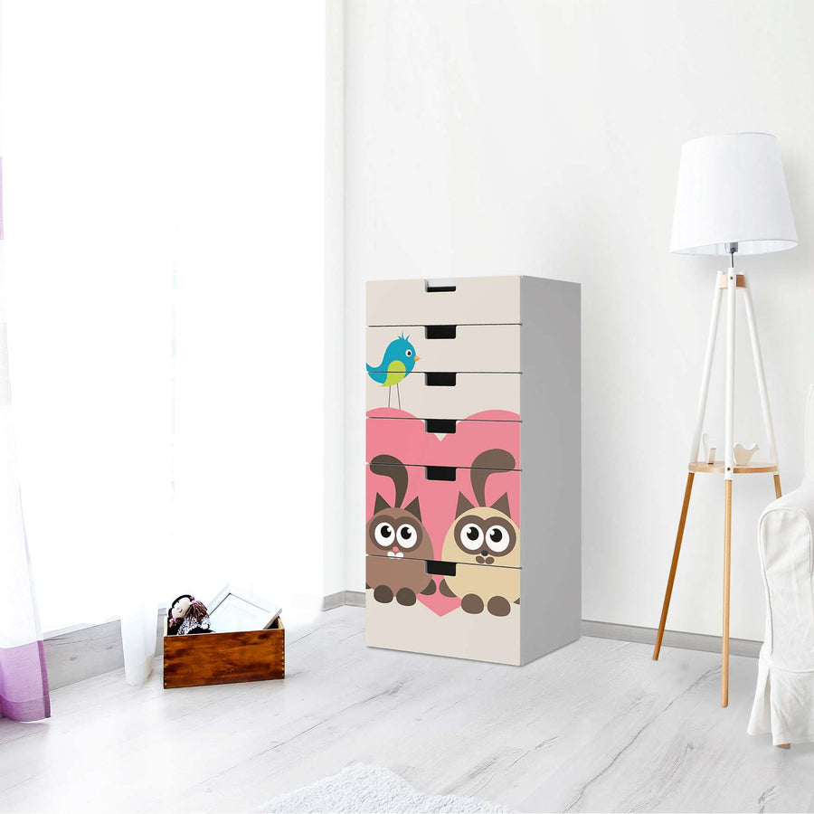Klebefolie für Möbel Cats Heart - IKEA Stuva Kommode - 6 Schubladen - Kinderzimmer