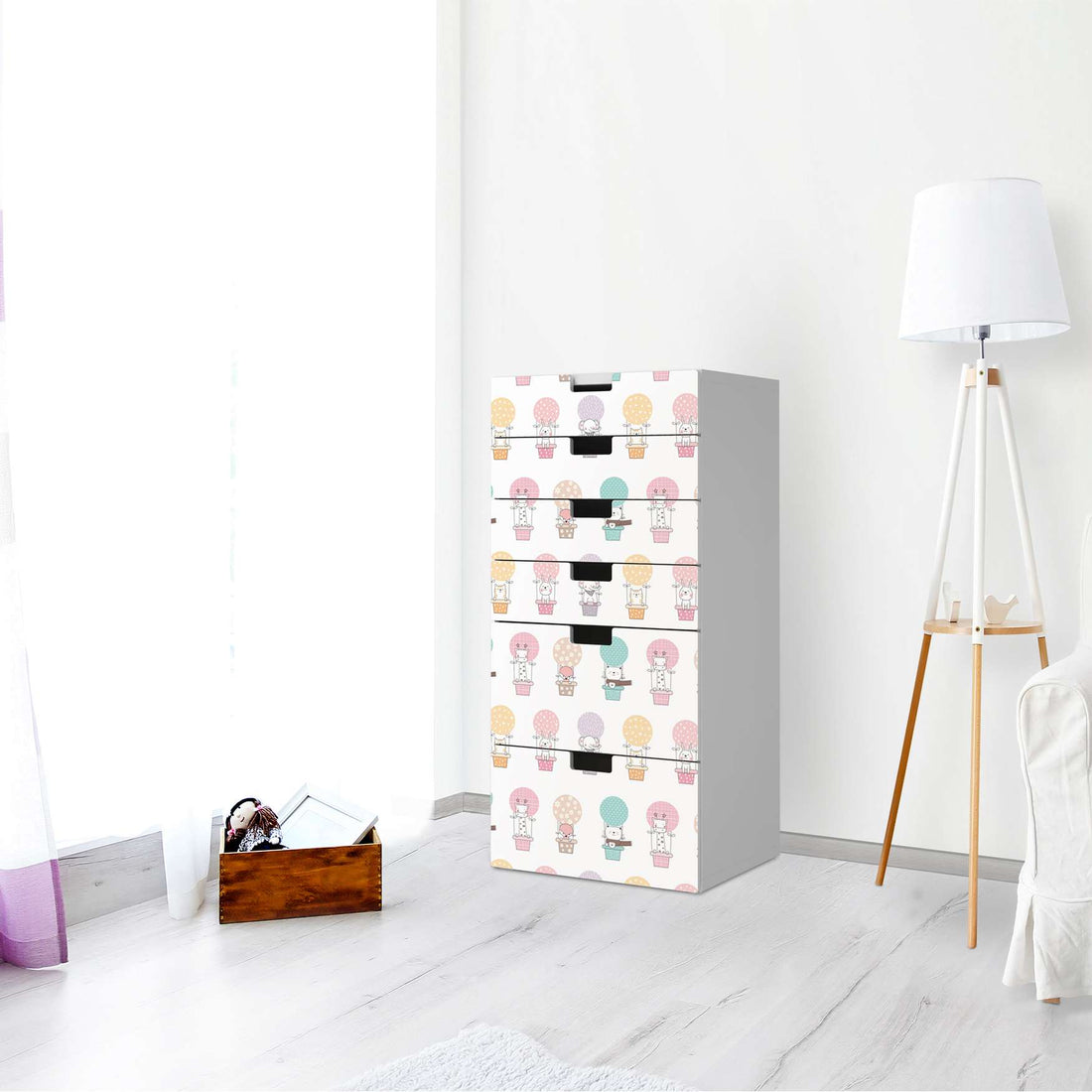 Klebefolie für Möbel Flying Animals - IKEA Stuva Kommode - 6 Schubladen - Kinderzimmer