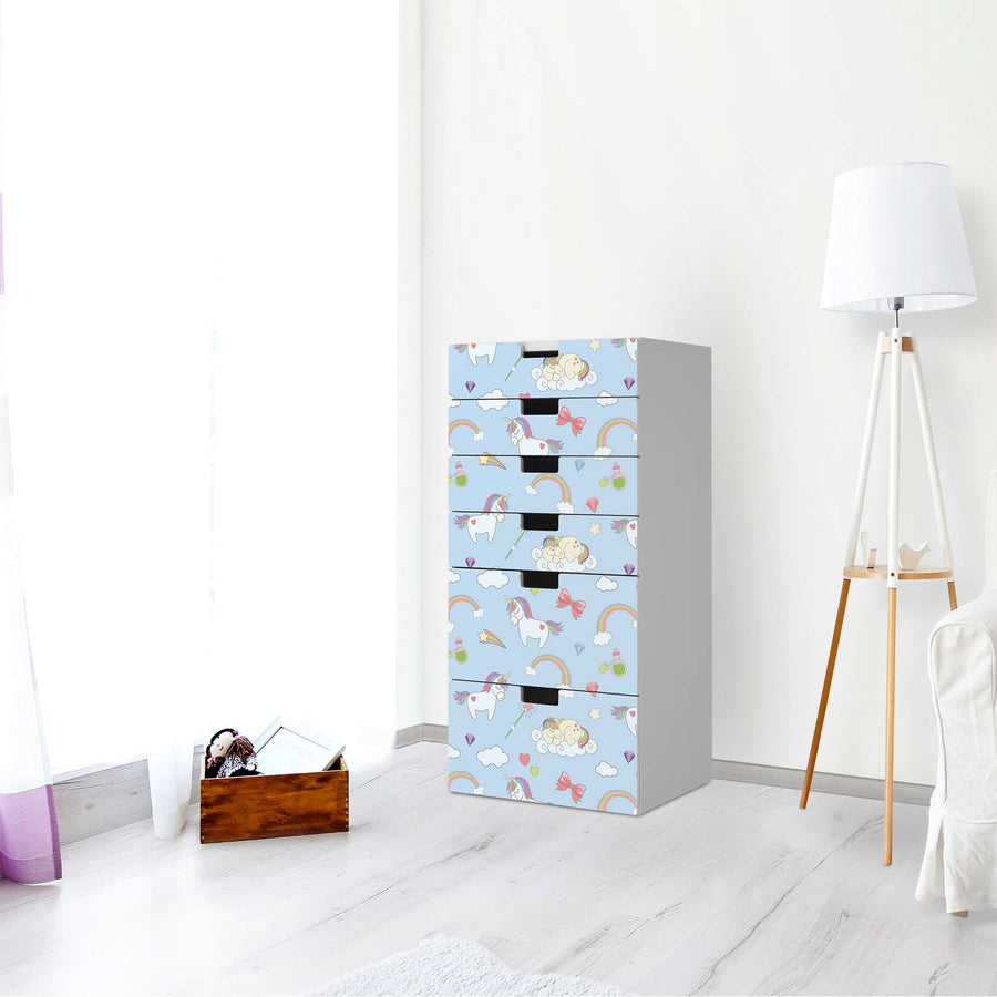 Klebefolie für Möbel Rainbow Unicorn - IKEA Stuva Kommode - 6 Schubladen - Kinderzimmer