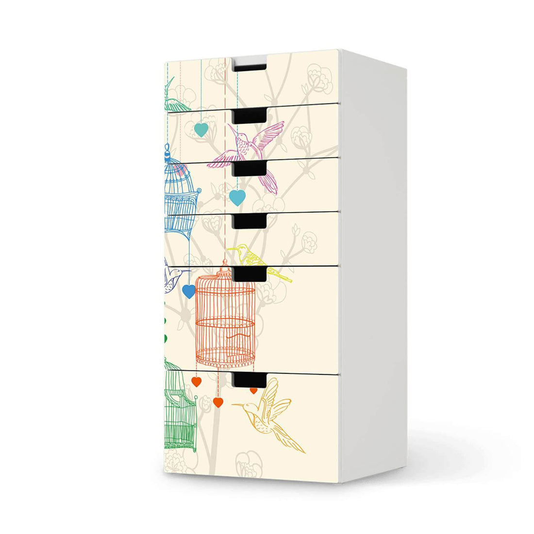 Klebefolie für Möbel Birdcage - IKEA Stuva Kommode - 6 Schubladen  - weiss