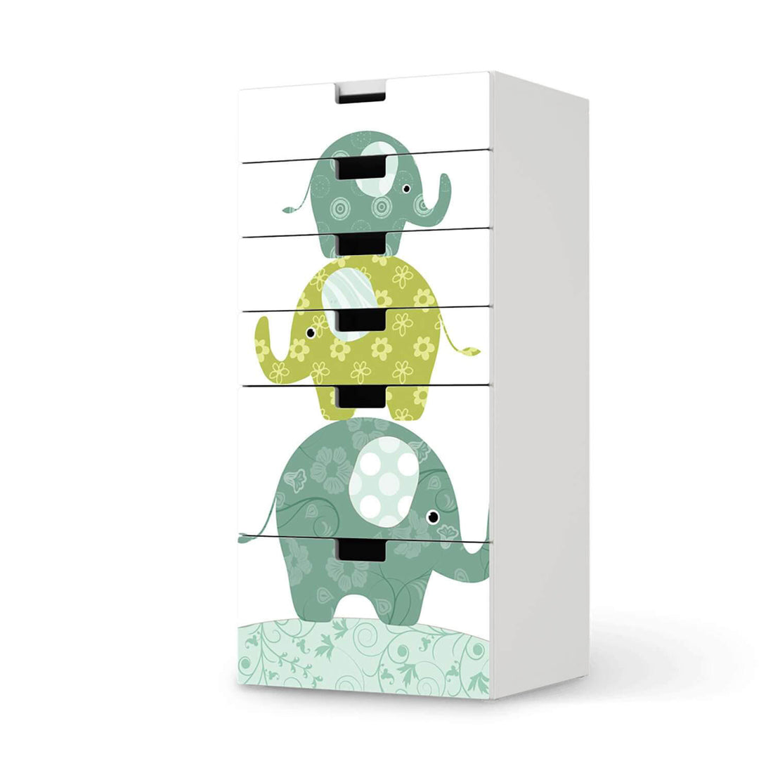Klebefolie für Möbel Elephants - IKEA Stuva Kommode - 6 Schubladen  - weiss