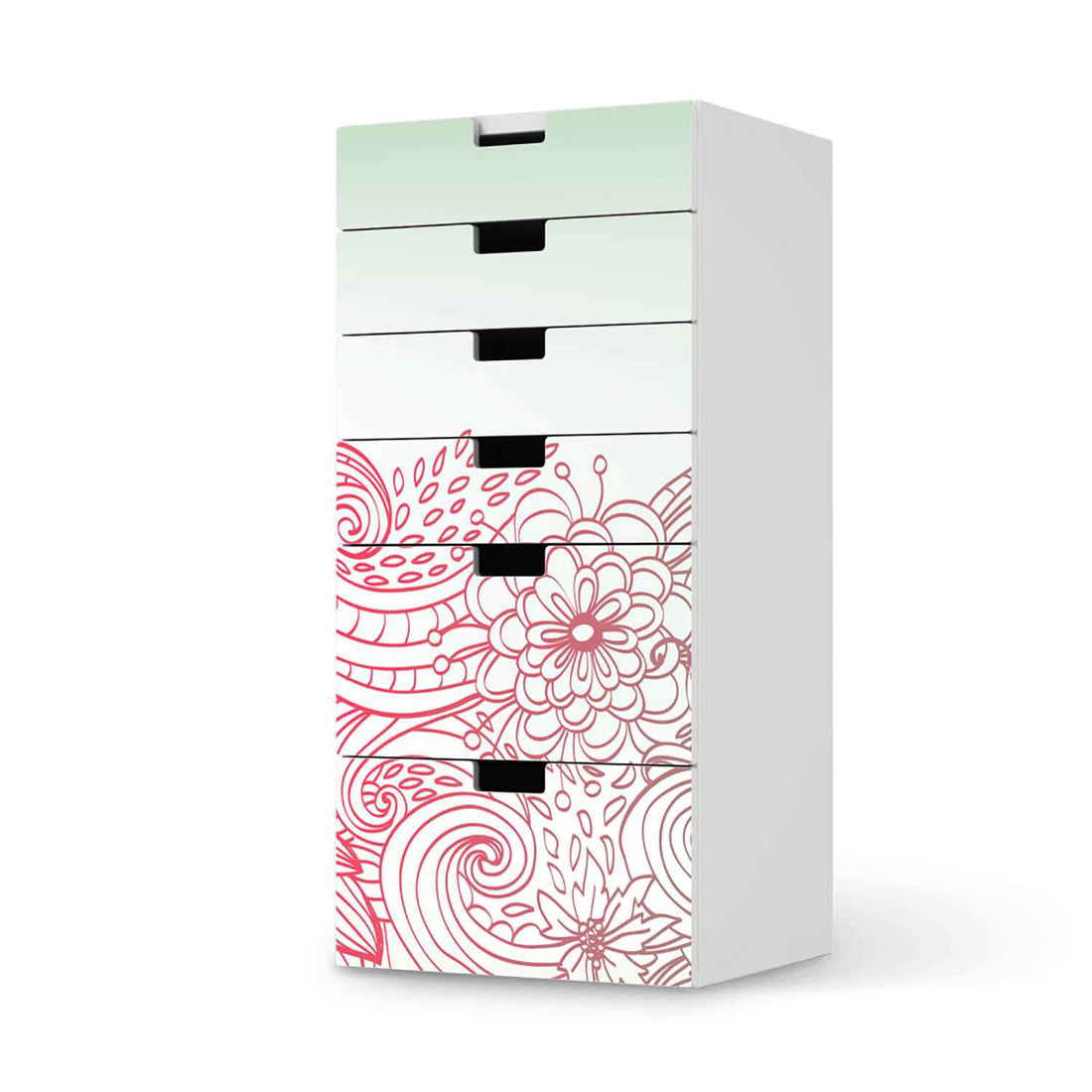 Klebefolie für Möbel Floral Doodle - IKEA Stuva Kommode - 6 Schubladen  - weiss