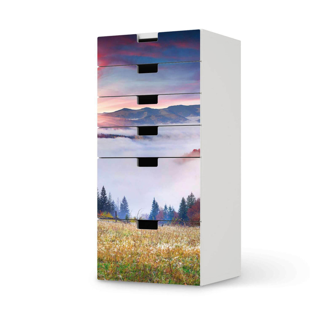 Klebefolie für Möbel Herbstwald - IKEA Stuva Kommode - 6 Schubladen  - weiss