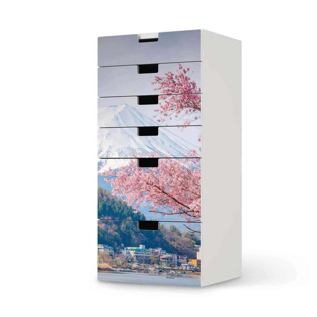 Klebefolie für Möbel Mount Fuji - IKEA Stuva Kommode - 6 Schubladen  - weiss