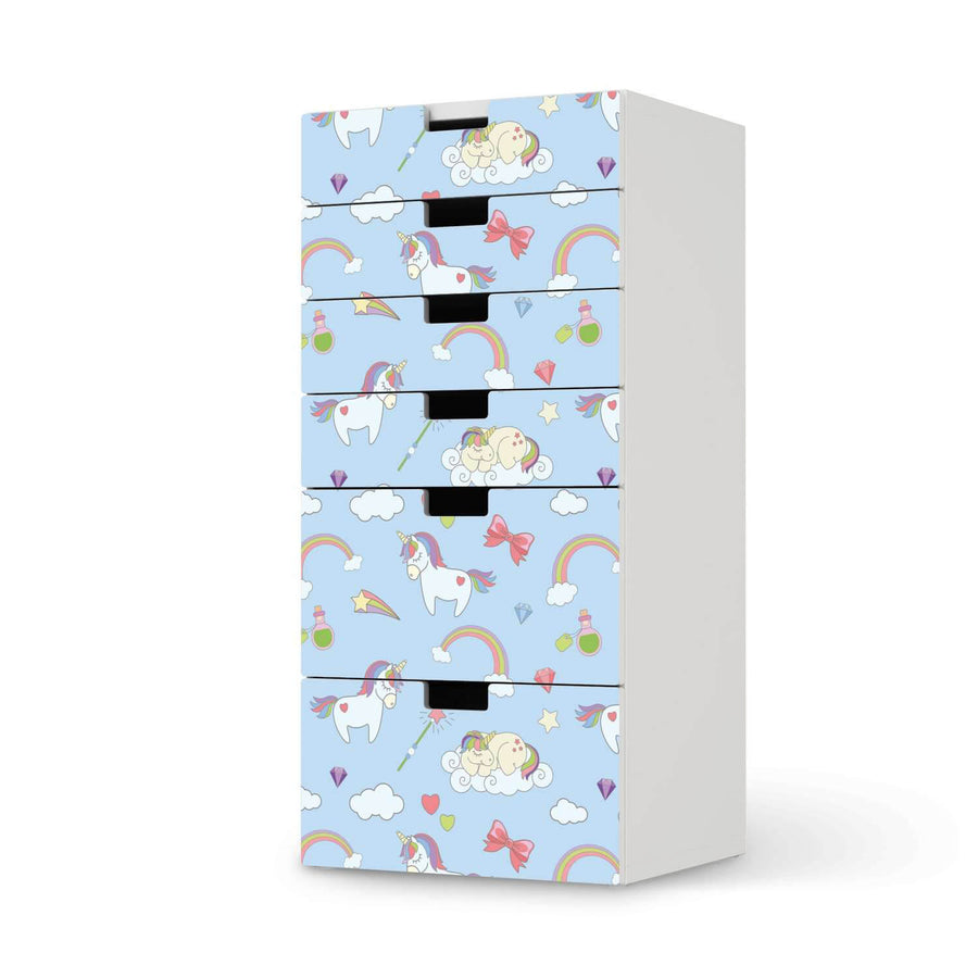 Klebefolie für Möbel Rainbow Unicorn - IKEA Stuva Kommode - 6 Schubladen  - weiss