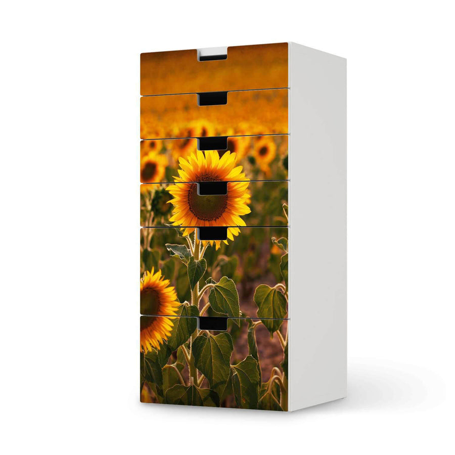 Klebefolie für Möbel Sunflowers - IKEA Stuva Kommode - 6 Schubladen  - weiss