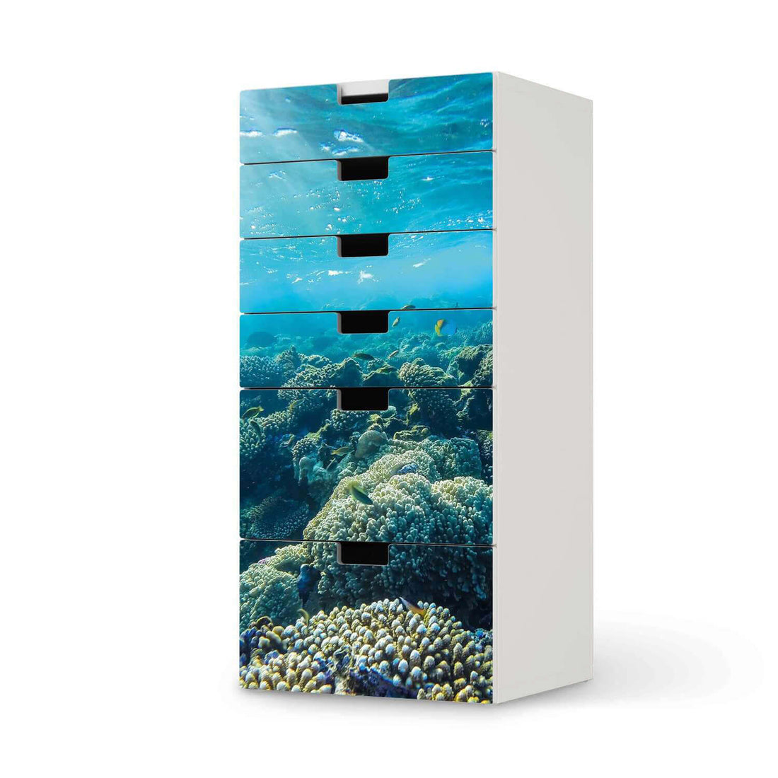 Klebefolie für Möbel Underwater World - IKEA Stuva Kommode - 6 Schubladen  - weiss
