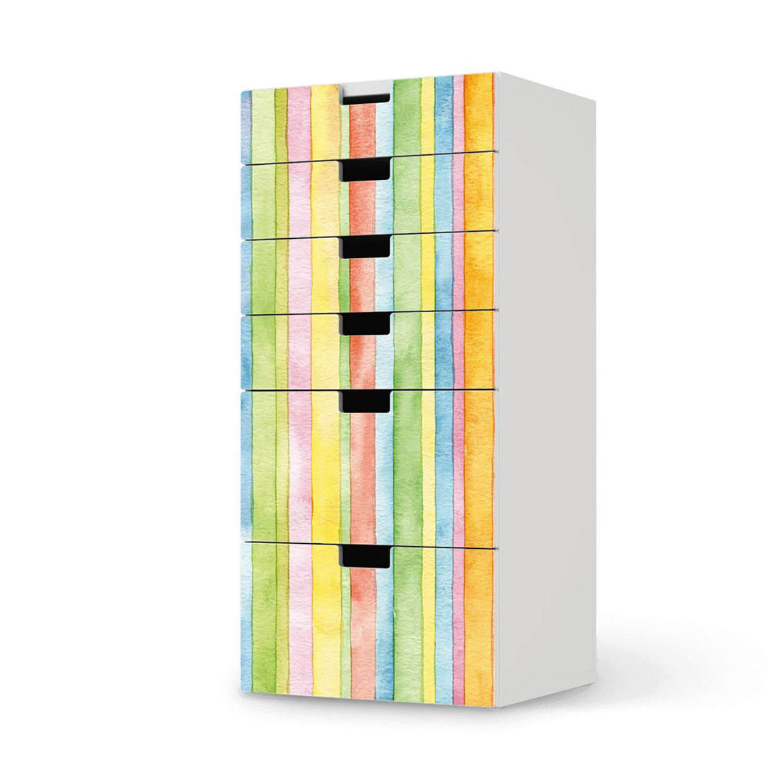 Klebefolie für Möbel Watercolor Stripes - IKEA Stuva Kommode - 6 Schubladen  - weiss