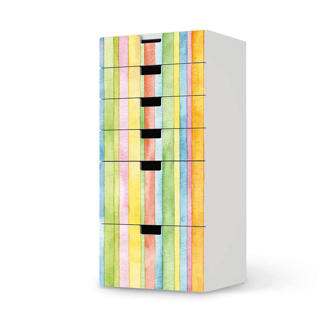 Klebefolie für Möbel Watercolor Stripes - IKEA Stuva Kommode - 6 Schubladen  - weiss