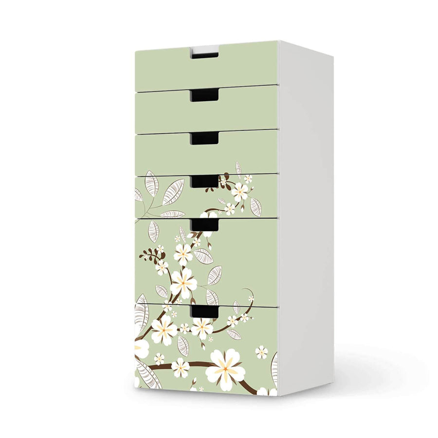Klebefolie für Möbel White Blossoms - IKEA Stuva Kommode - 6 Schubladen  - weiss