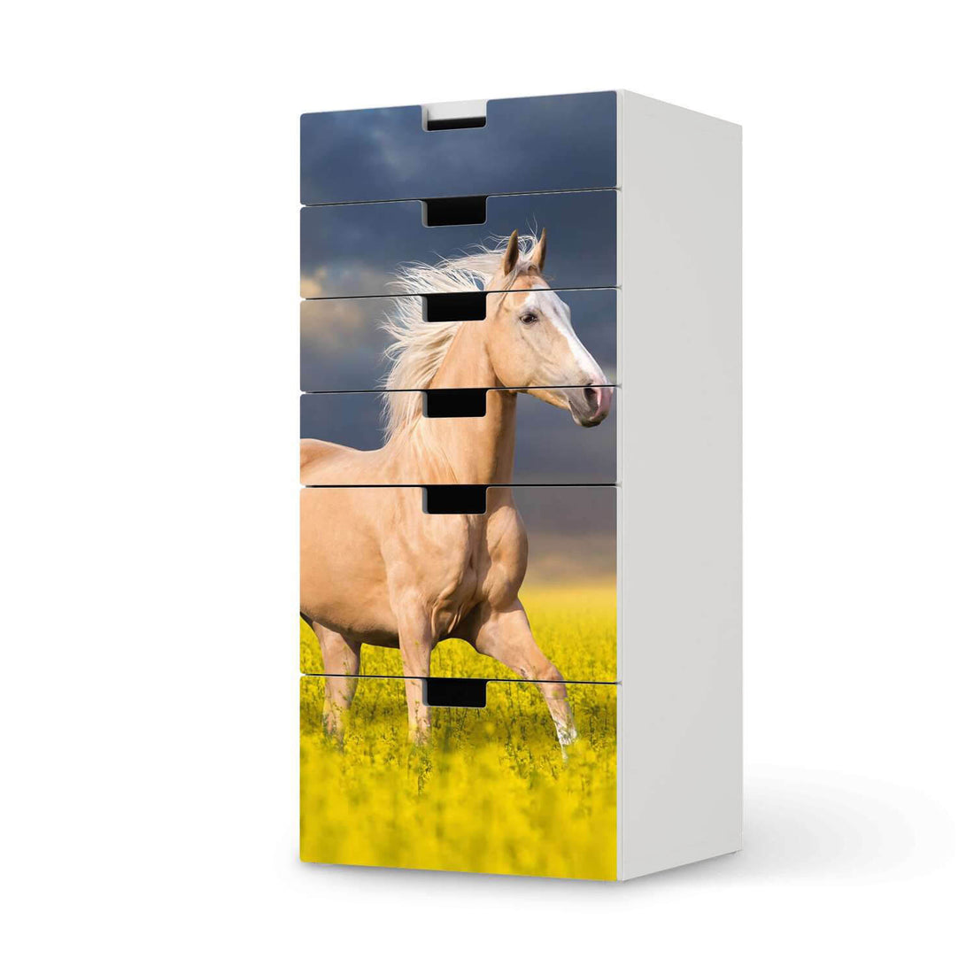 Klebefolie für Möbel Wildpferd - IKEA Stuva Kommode - 6 Schubladen  - weiss
