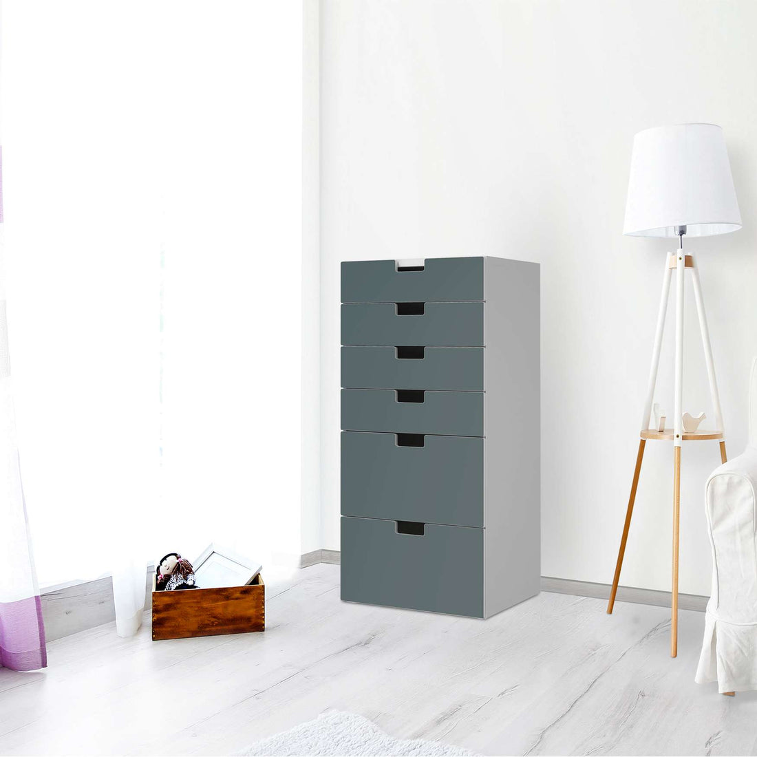 Klebefolie für Möbel Blaugrau Light - IKEA Stuva Kommode - 6 Schubladen - Wohnzimmer