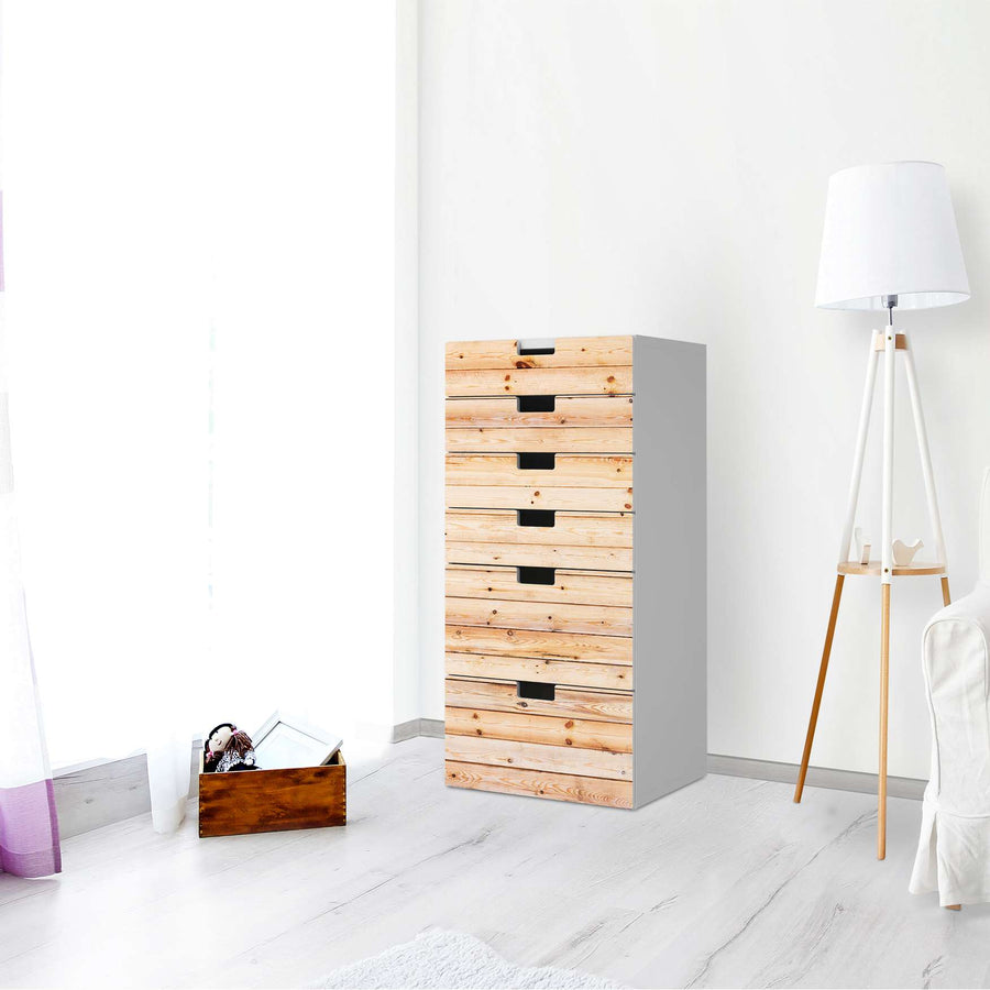 Klebefolie für Möbel Bright Planks - IKEA Stuva Kommode - 6 Schubladen - Wohnzimmer