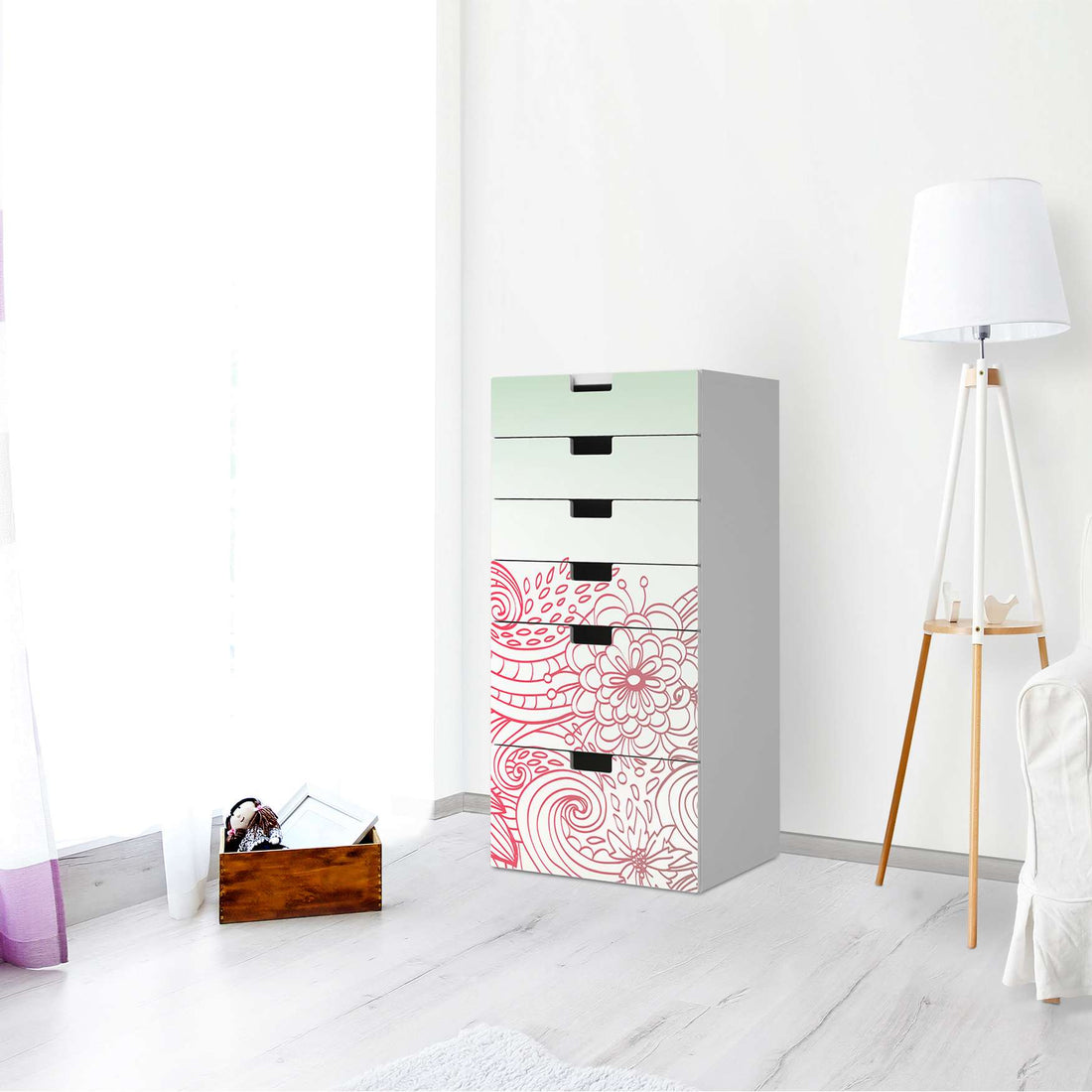 Klebefolie für Möbel Floral Doodle - IKEA Stuva Kommode - 6 Schubladen - Wohnzimmer