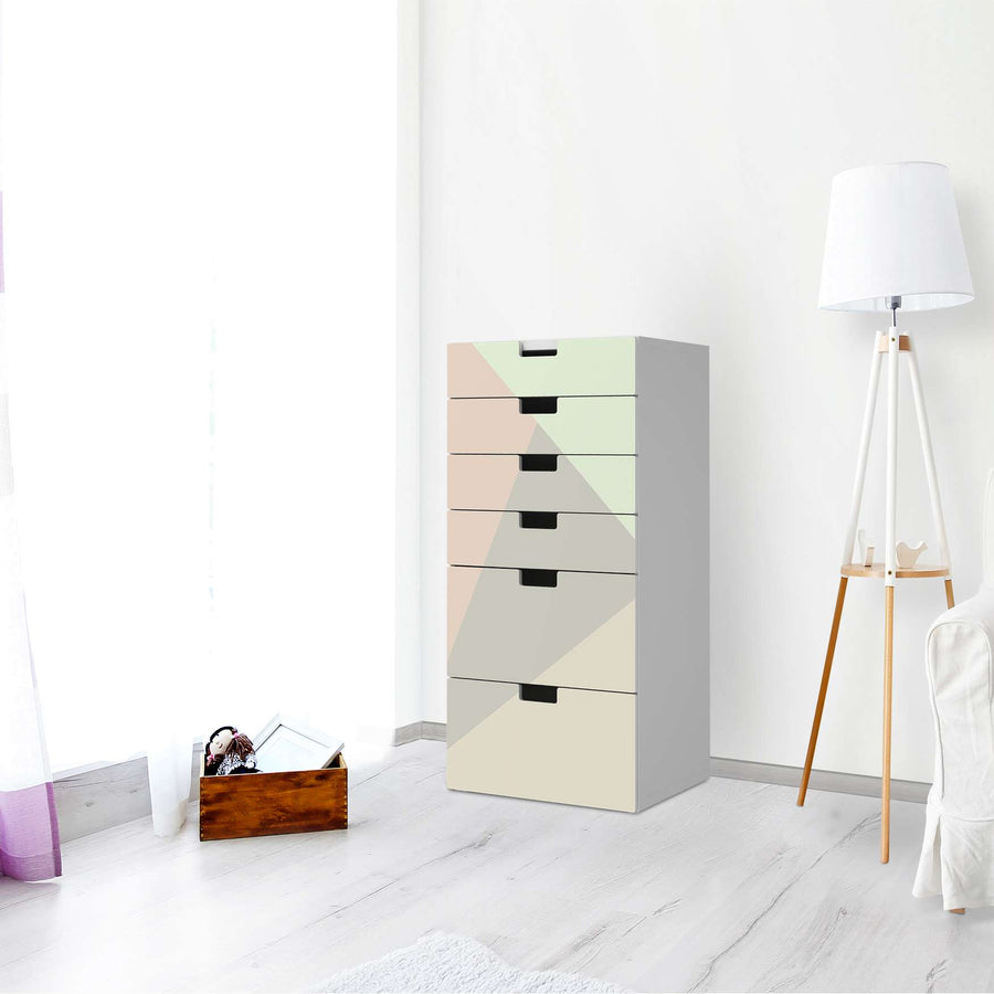 Klebefolie für Möbel Pastell Geometrik - IKEA Stuva Kommode - 6 Schubladen - Wohnzimmer