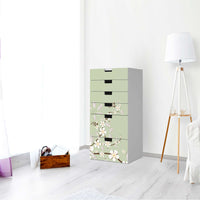 Klebefolie für Möbel White Blossoms - IKEA Stuva Kommode - 6 Schubladen - Wohnzimmer