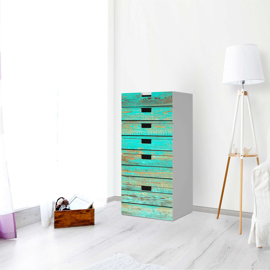 Klebefolie für Möbel Wooden Aqua - IKEA Stuva Kommode - 6 Schubladen - Wohnzimmer