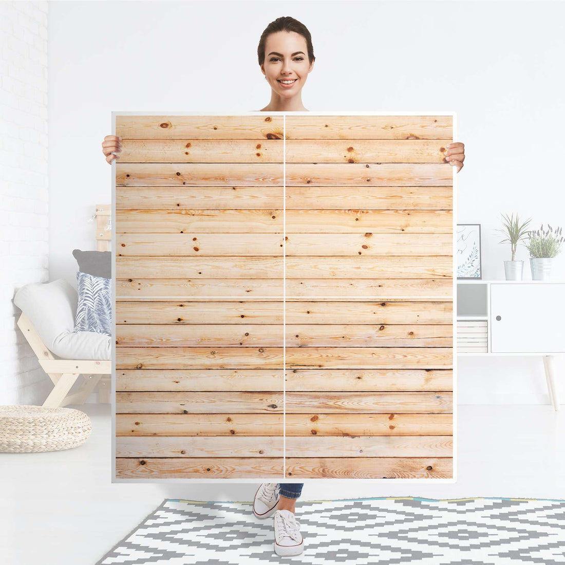 Klebefolie für Schränke Bright Planks - IKEA Besta Schrank Quadratisch 4 Türen - Folie