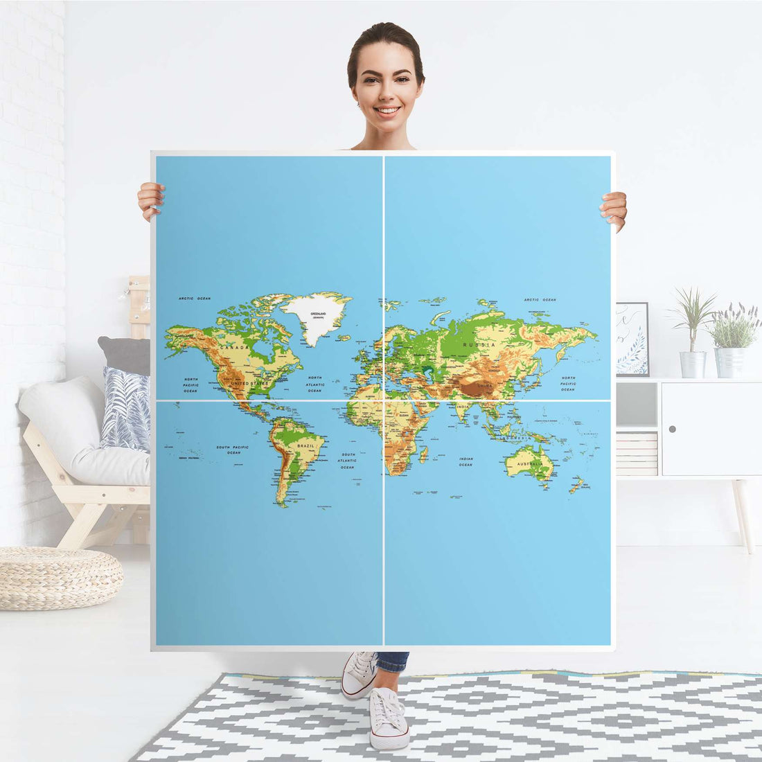 Klebefolie für Schränke Geografische Weltkarte - IKEA Besta Schrank Quadratisch 4 Türen - Folie