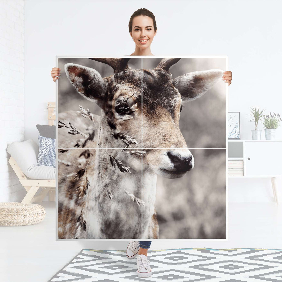 Klebefolie für Schränke Hirsch - IKEA Besta Schrank Quadratisch 4 Türen - Folie