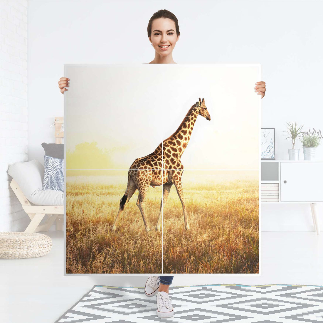 Klebefolie für Schränke Savanna Giraffe - IKEA Besta Schrank Quadratisch 4 Türen - Folie