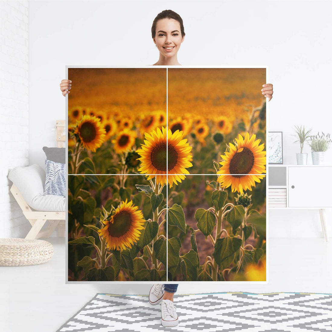 Klebefolie für Schränke Sunflowers - IKEA Besta Schrank Quadratisch 4 Türen - Folie