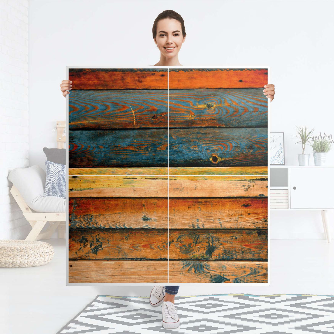 Klebefolie für Schränke Wooden - IKEA Besta Schrank Quadratisch 4 Türen - Folie