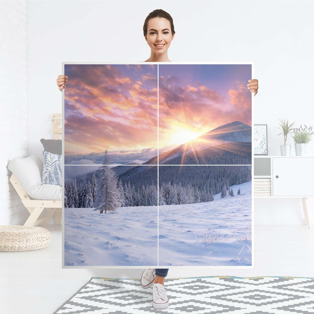 Klebefolie für Schränke Zauberhafte Winterlandschaft - IKEA Besta Schrank Quadratisch 4 Türen - Folie