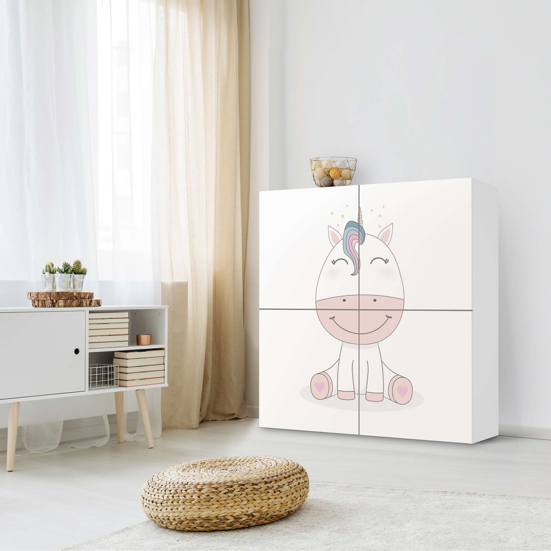 Klebefolie für Schränke Baby Unicorn - IKEA Besta Schrank Quadratisch 4 Türen - Kinderzimmer