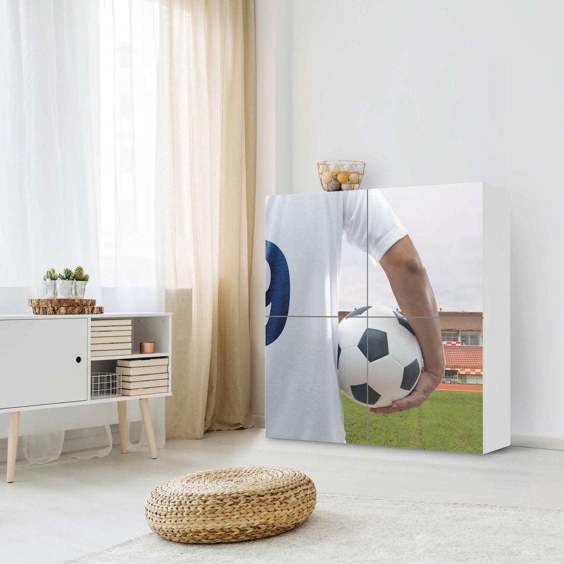 Klebefolie für Schränke Footballmania - IKEA Besta Schrank Quadratisch 4 Türen - Kinderzimmer