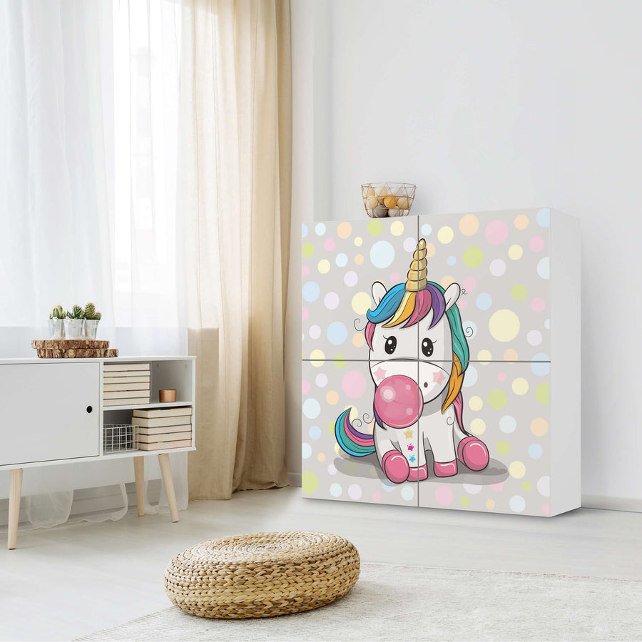 Klebefolie für Schränke Rainbow das Einhorn - IKEA Besta Schrank Quadratisch 4 Türen - Kinderzimmer