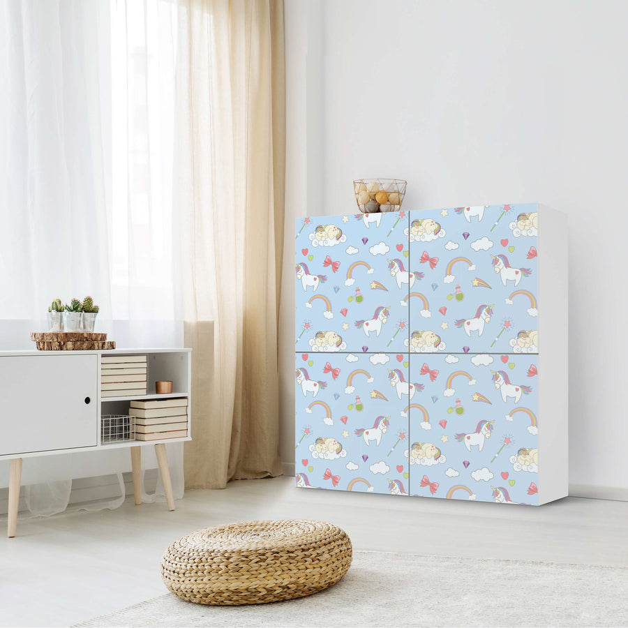 Klebefolie für Schränke Rainbow Unicorn - IKEA Besta Schrank Quadratisch 4 Türen - Kinderzimmer