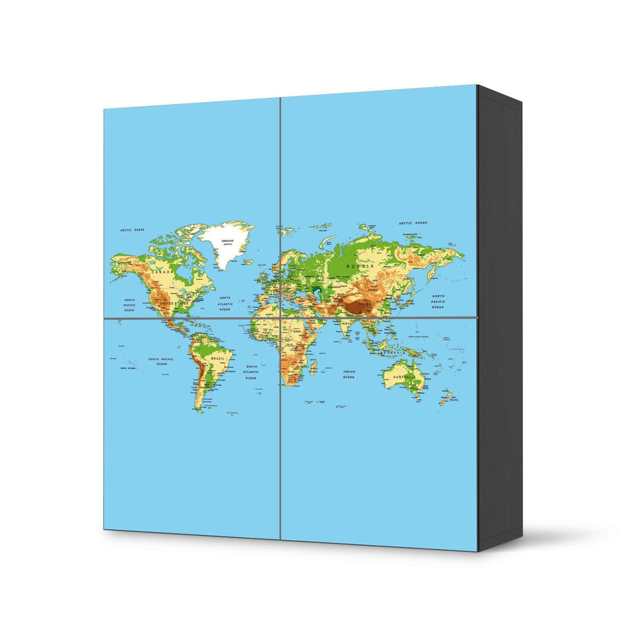 Klebefolie für Schränke Geografische Weltkarte - IKEA Besta Schrank Quadratisch 4 Türen - schwarz