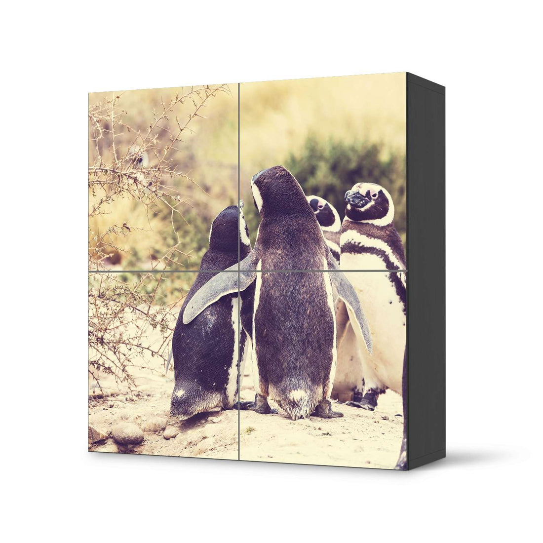 Klebefolie für Schränke Pingu Friendship - IKEA Besta Schrank Quadratisch 4 Türen - schwarz